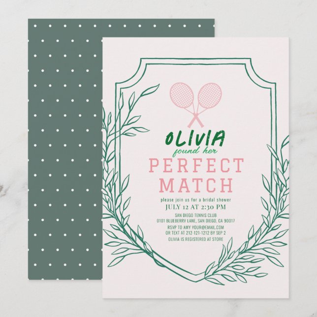 Invitation Parfait Match Tennis Retro Fête des mariées rose (Devant / Derrière)
