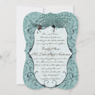 Invitation Parfait Paire Mer Bleu Damas Peacock Élégance