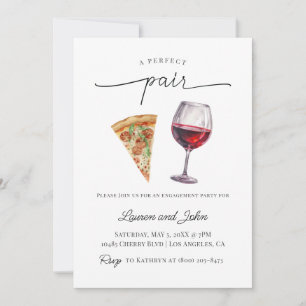 Invitation Parfait Paire Vin Pizza Engagement Partie Douche