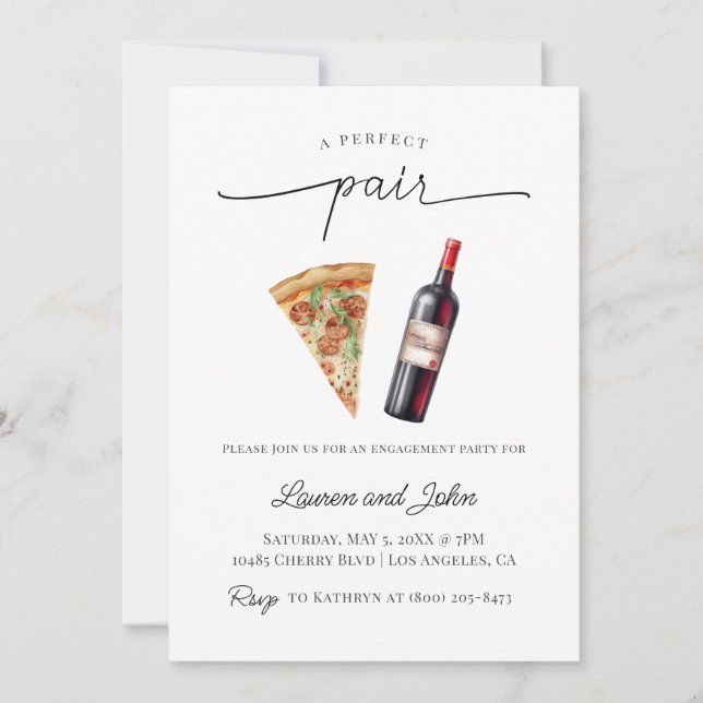 Invitation Parfait Paire Vin Pizza Engagement Partie Douche (Devant)