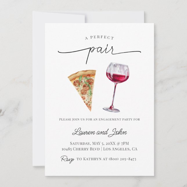 Invitation Parfait Paire Vin Pizza Engagement Partie Douche (Devant)