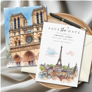 Invitation Paris Aquarelle Skyline Save the Date