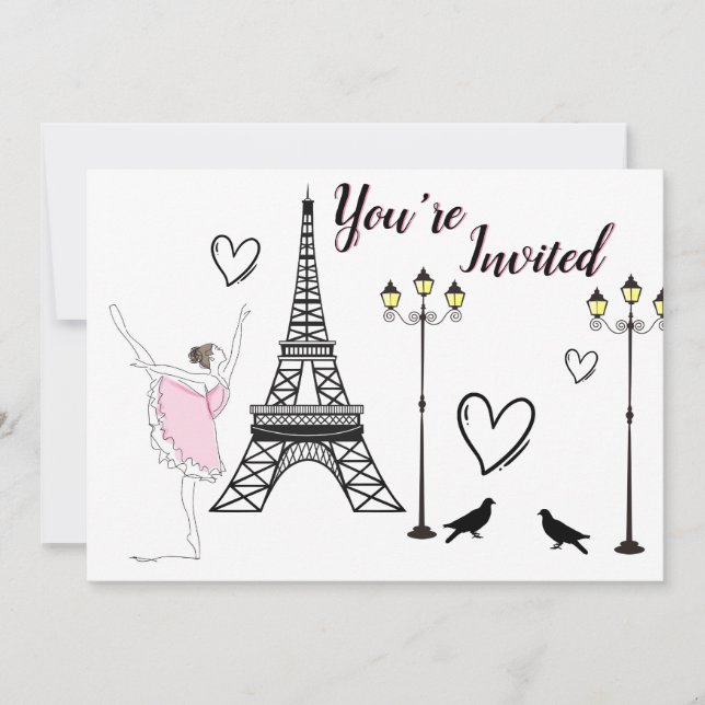 Invitation Paris Ballerina et la Tour Eiffel Ballet filles (Devant)