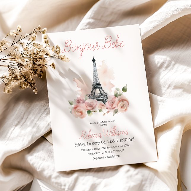 Invitation Paris Bonjour Bebe Baby shower Floral Parisien (Créateur téléchargé)