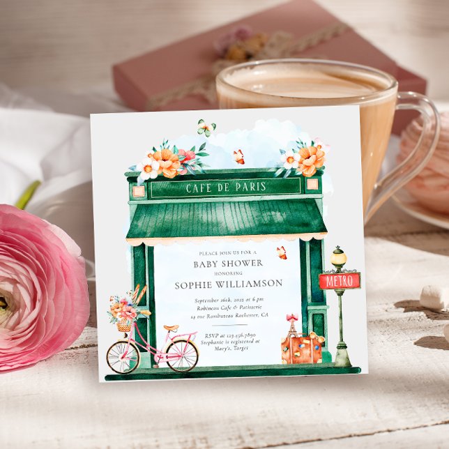 Invitation Paris Café Boulangerie Aquarelle Baby shower Invi (Créateur téléchargé)