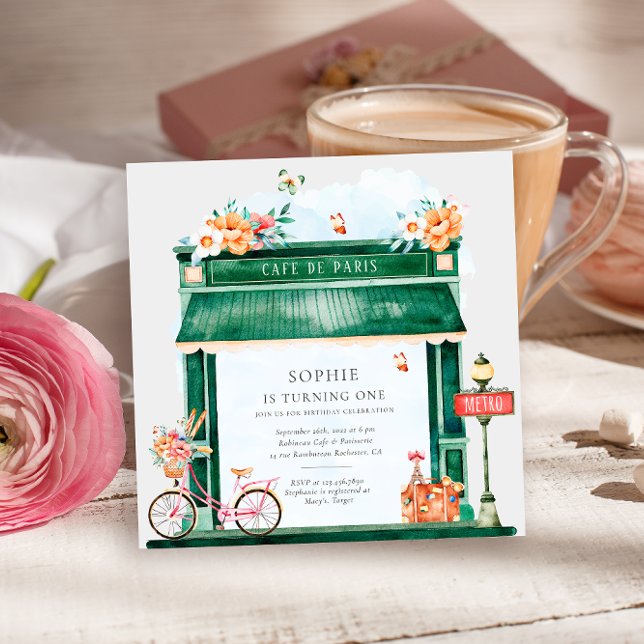 Invitation Paris Café Boulangerie Aquarelle Fête d'anniversai (Créateur téléchargé)