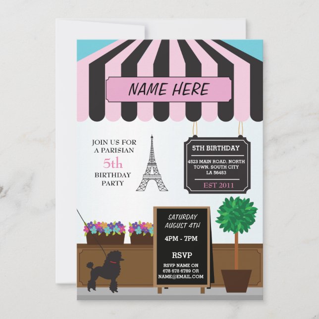 Invitation Paris Café Parisien Tout âge Anniversaire Fête Inv (Devant)