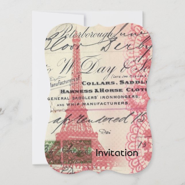 Invitation Paris chic scripts français dentelle tour eiffel r (Devant)
