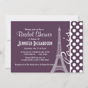 Invitation Paris ; Eggplant Purple Pois