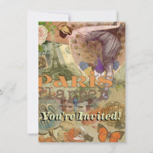 Invitation Paris Flapper Art Déco Peacock Vintage