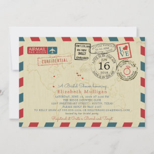 Invitation Paris France World Traveler Airmail Fête des marié