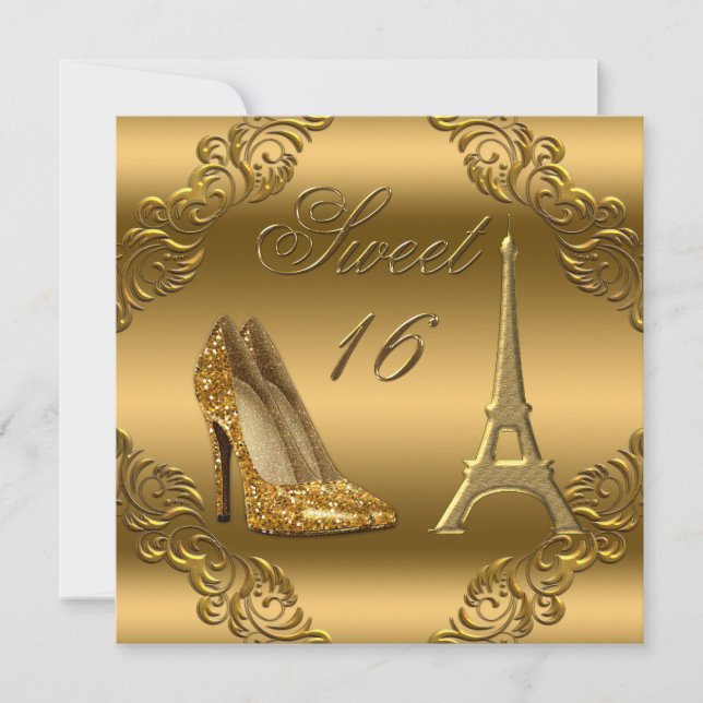 Invitation Paris Glamour Gold Parties scintillant High Heels  (Devant)
