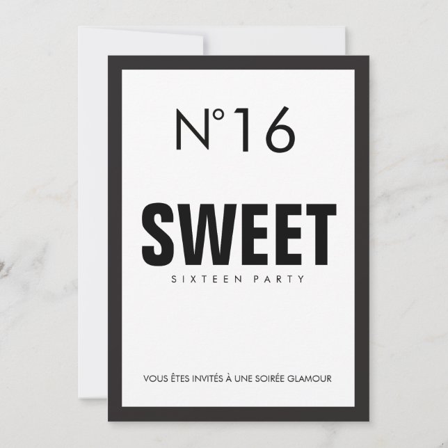 Invitation PARIS Noir & Blanc Thème SWEET SIXTEEN 16 FÊTE (Dos)