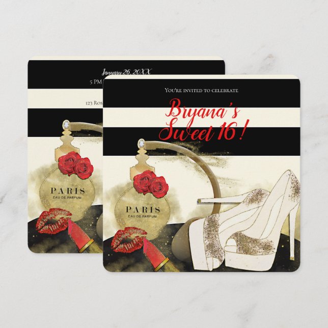 Invitation Paris Parfum Parfum Roses Talons & Lipstick Party (Devant / Derrière)