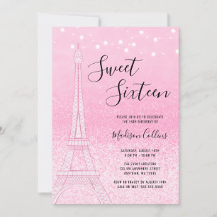 Invitation Paris Parties scintillant rose Lumière Sweet 16