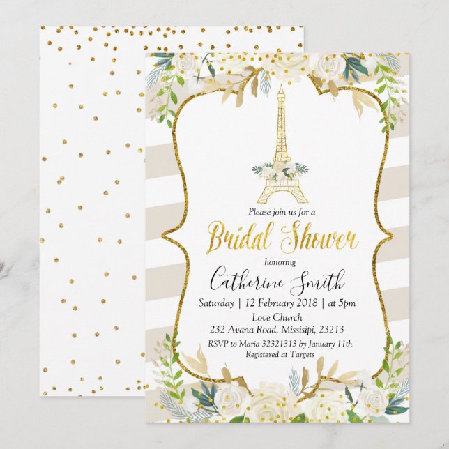 Invitation Paris Pastel White Fête des mariées romantique (Devant / Derrière)
