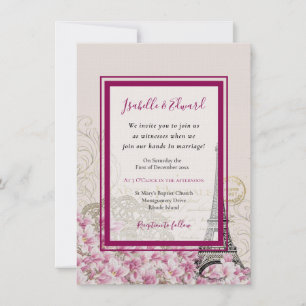 Invitation Paris romantique au printemps Fleur rose burgonde