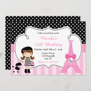 Invitation Paris Tour Eiffel Brunette Fille Anniversaire