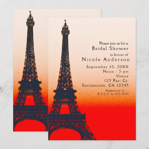 Invitation Paris Tour Eiffel Coucher de Soleil Orange Chic In