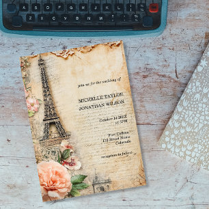 Invitation Paris Tour Eiffel Destination Rustique Vintage