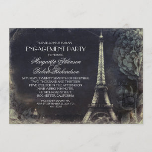 Invitation Paris Tour Eiffel Fête de fiançailles vintage