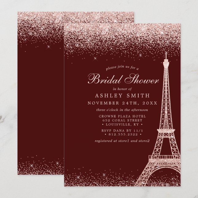 Invitation Paris Tour Eiffel Fête des mariées Bourgogne (Devant / Derrière)