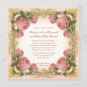 Invitation Parisian Vintage Rose Manor House Formal Wedding