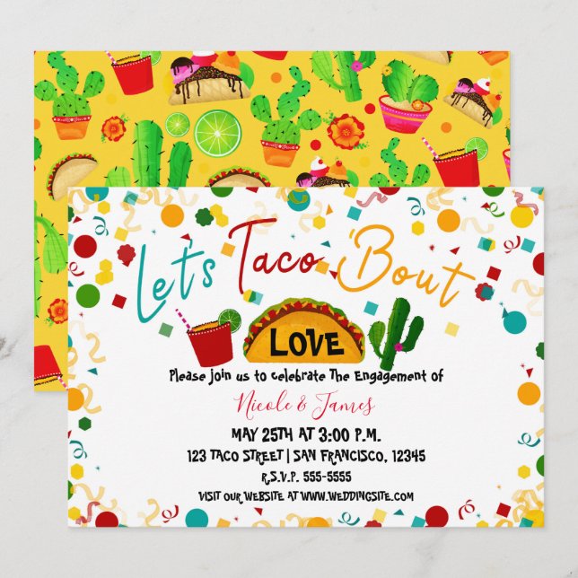 Invitation Parlons Tacos d'Amour Fiançailles Mariage Fiesta (Devant / Derrière)