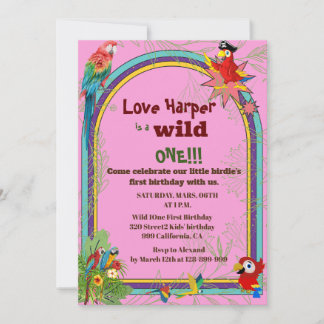 Invitation Parrot tropical floral Parrots 1er anniversaire