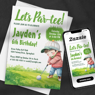 Invitation Partez au golf à thème Watercolor Boy Anniversaire