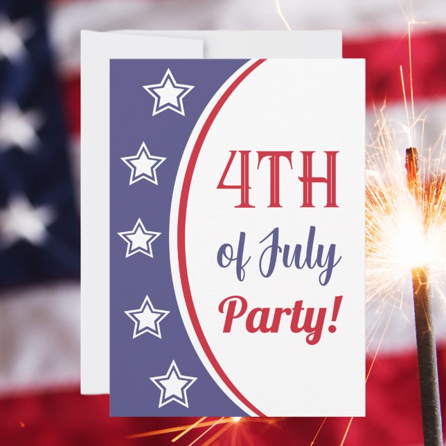 Invitation Parti 4 juillet rouge blanc moderne (4th of July Party Celebration Invite - Hooray for the red, white and blue!)