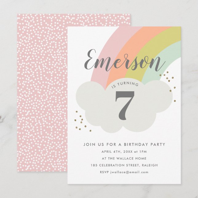 Invitation Parti Anniversaire de enfant arc-en-ciel budgétair (Devant / Derrière)