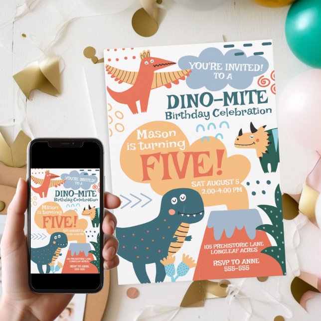 Invitation Parti Anniversaire de enfant de Cute Dinosaur (Créateur téléchargé)