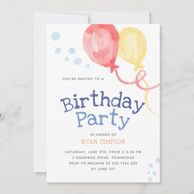 Invitation Parti Anniversaire de enfant des ballons (Devant)