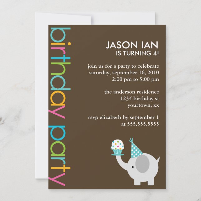 Invitation Parti Anniversaire de enfant des Eléphants aux cou (Devant)