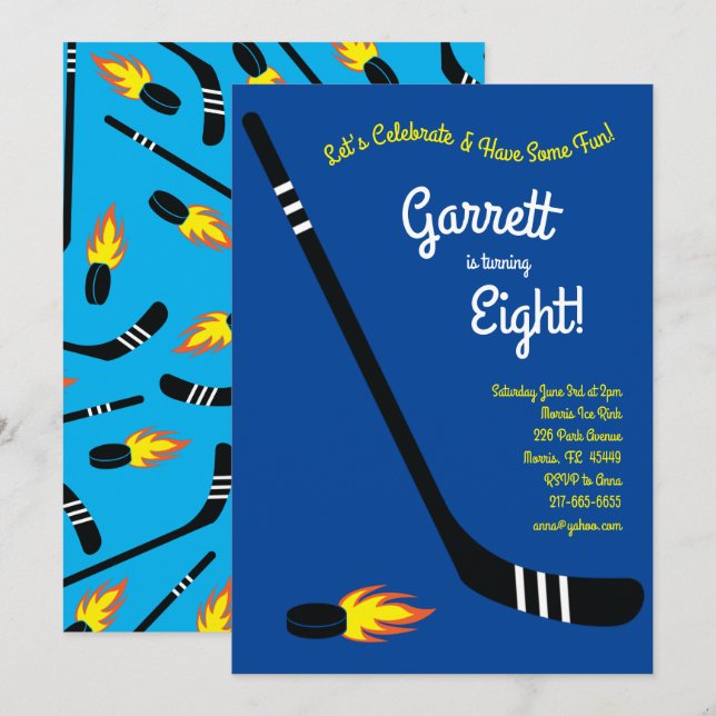 Invitation Parti Anniversaire de enfant du sport de hockey (Devant / Derrière)
