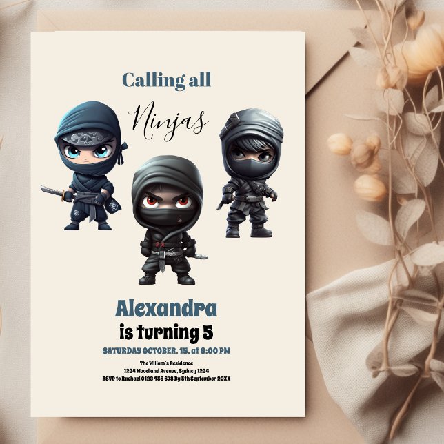 Invitation Parti Anniversaire de enfant guerrier de Cute Ninj (Créateur téléchargé)