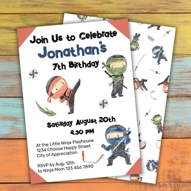Invitation Parti Anniversaire de enfant guerrier de Cute Ninj (Créateur téléchargé)