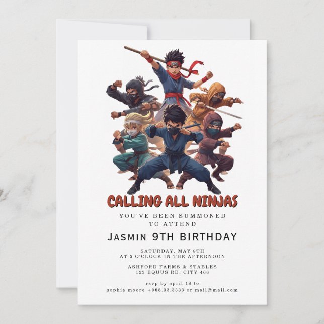 Invitation Parti Anniversaire de enfant guerrier Ninja (Devant)