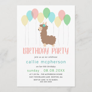 Invitation Parti Anniversaire de enfant Llama & Balloons