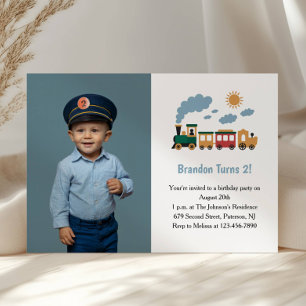 Invitation Parti Anniversaire de enfant photo du train garçon