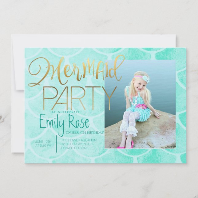 Invitation Parti Aqua Mermaid | Sous la mer Photo Anniversair (Devant)