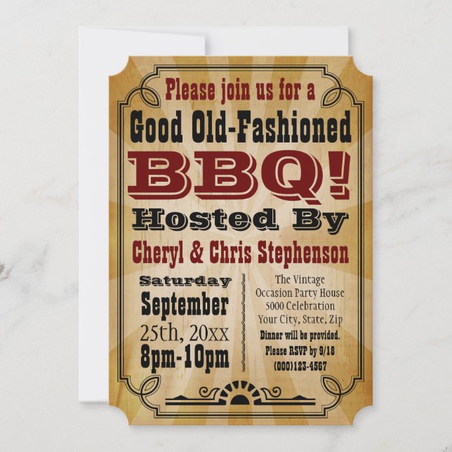 Invitation Parti barbecue barbecue country Vintage (Devant)