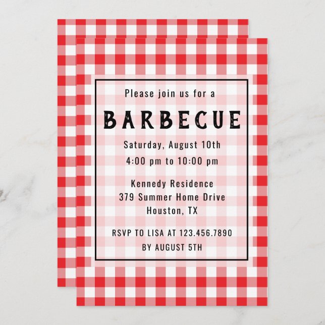 Invitation Parti BBQ En vichy Rouge (Devant / Derrière)