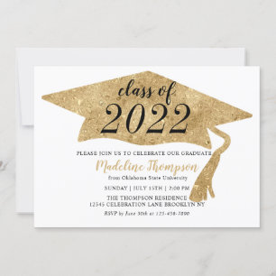 Invitation Parti Casquette moderne simple Gold Graduation