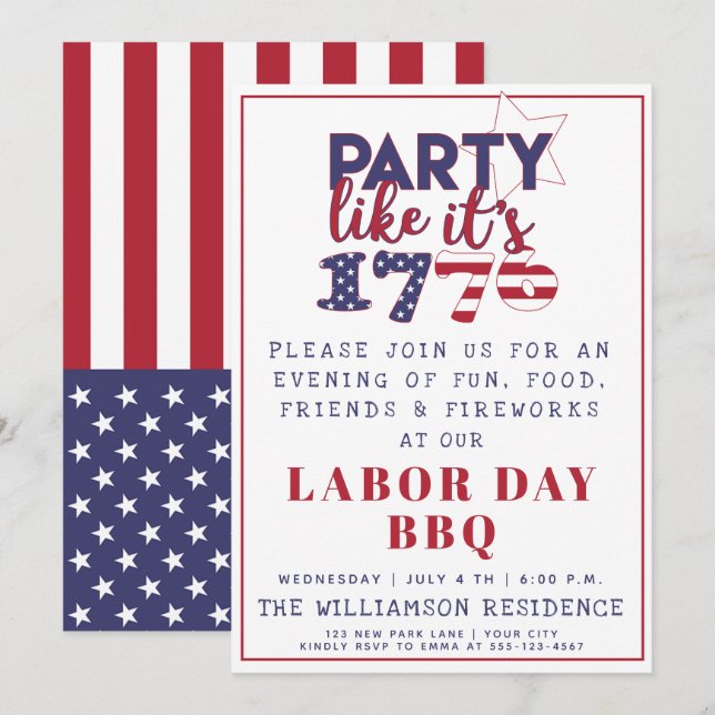Invitation Parti comme c'est 1776 American Flag Labour Day BB (Devant / Derrière)
