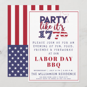 Invitation Parti comme c'est 1776 American Flag Labour Day BB