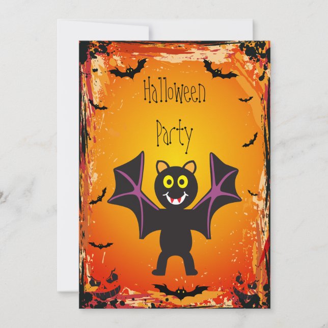 Invitation Parti Cute Vampire Bat Halloween (Devant)