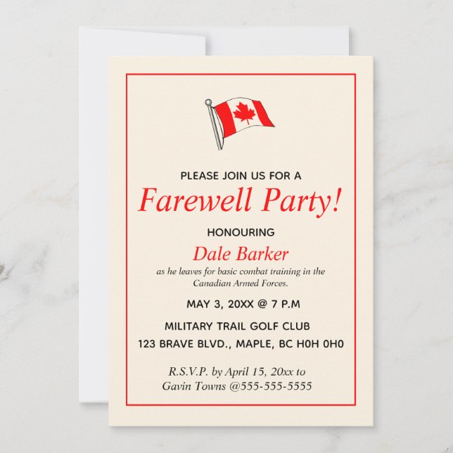 Invitation Parti d'adieu militaire canadien modifié (Devant)