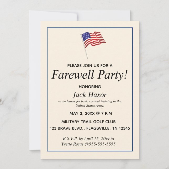 Invitation Parti d'adieu militaire modifiable (Devant)